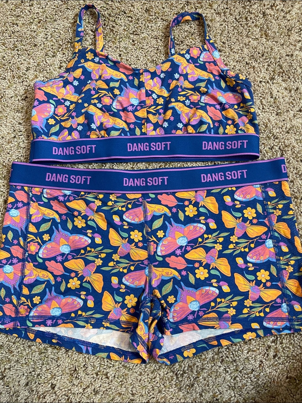 Duluth Trading Co Navy Floral Print Active Set - Pink & Yellow